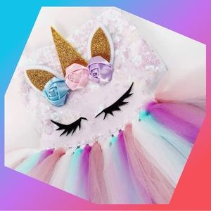 COLORFUL UNICORN TUTU COSTUME DRESS AND HEADBAND